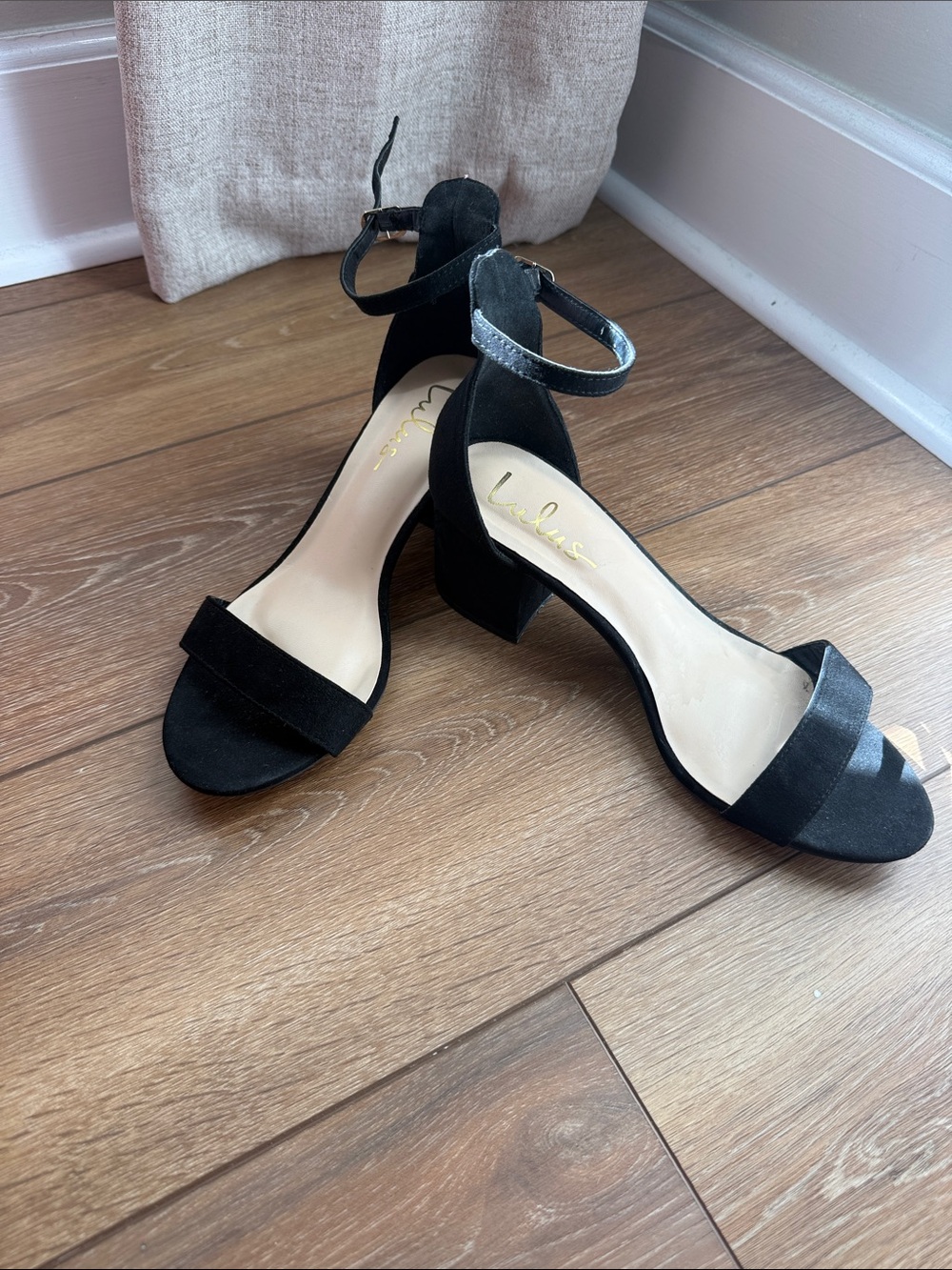 Lulu's Black Suede Ankle-Strap Block Heels